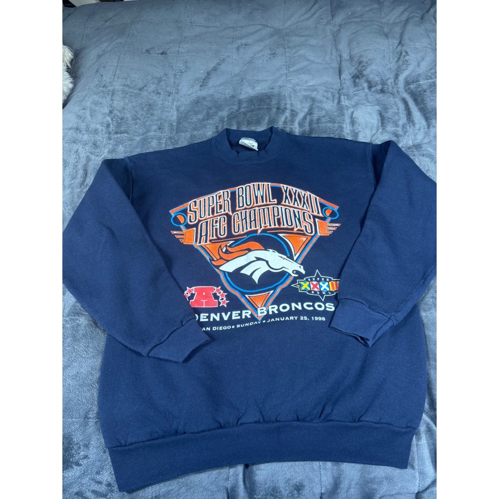 Vintage 1998 Denver Broncos Super Bowl XXXII AFC Champions Tultex Sweatshirt L